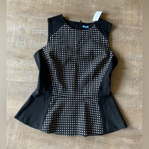 J. McLaughlin Black and White Peplum Shell Top